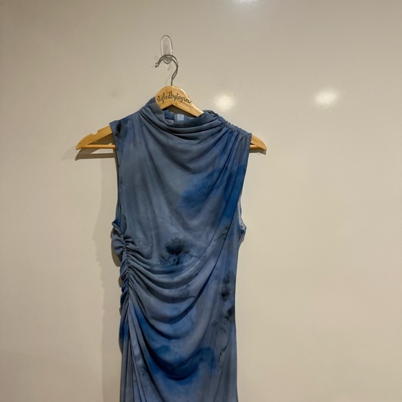 Zara Draped Printed Midi Elegant Blue Dress - Picture 5 of 10